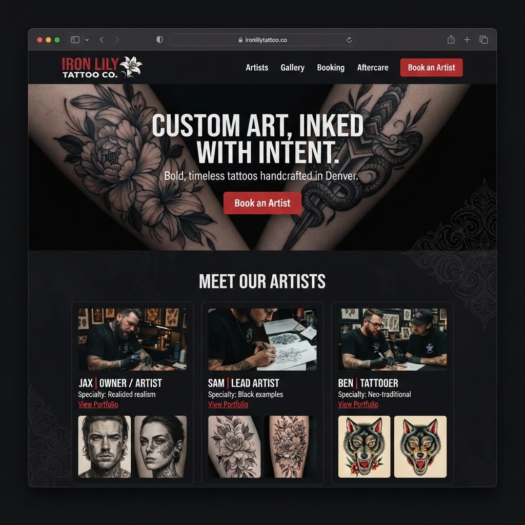 Tattoo Studios website example