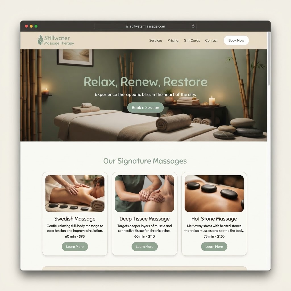 Massage Therapy website example