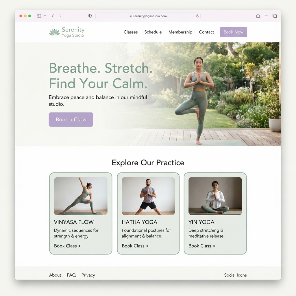 Yoga & Wellness Studios website example