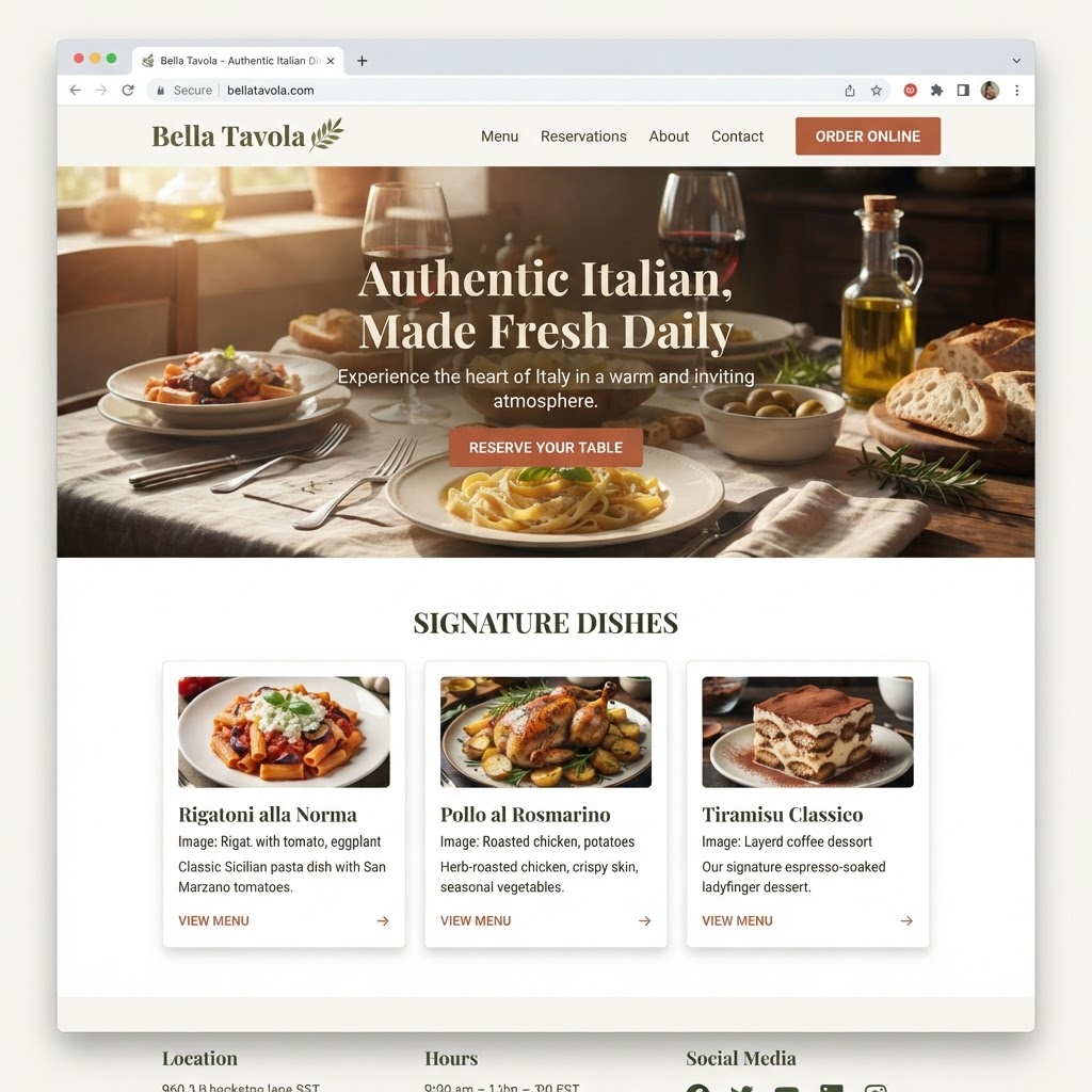 Restaurants & Cafes website example