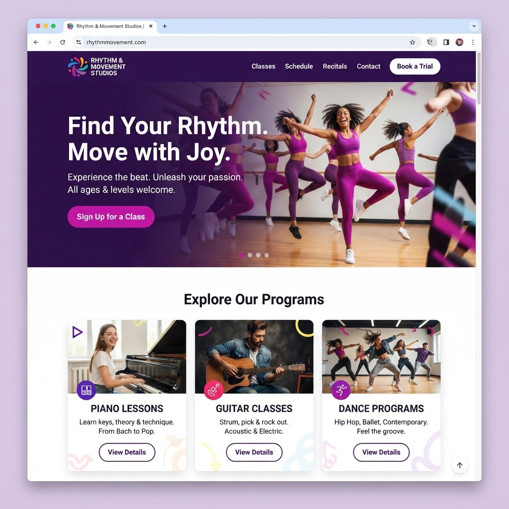 Music & Dance Studios website example