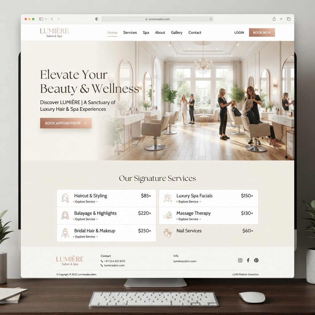 Salon & Spa website, sample design work