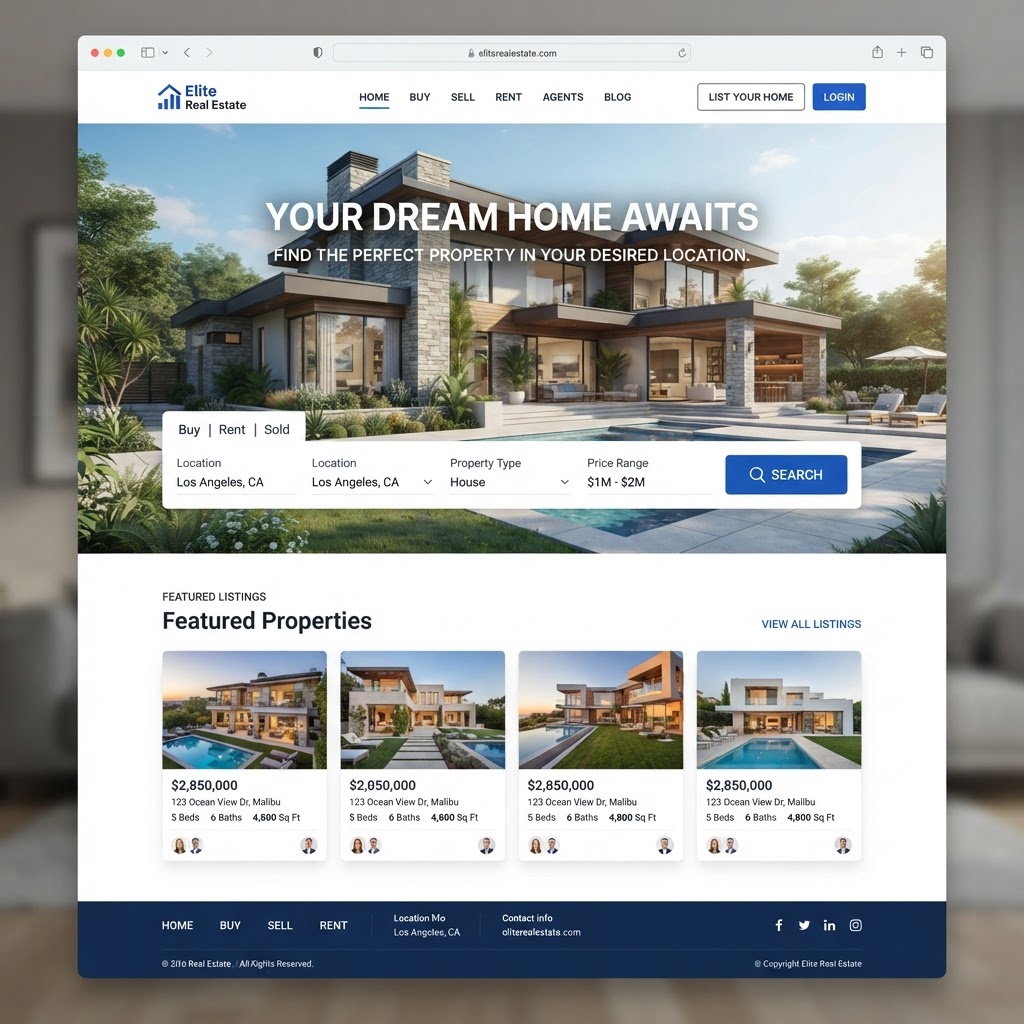 Real Estate website, sample design work