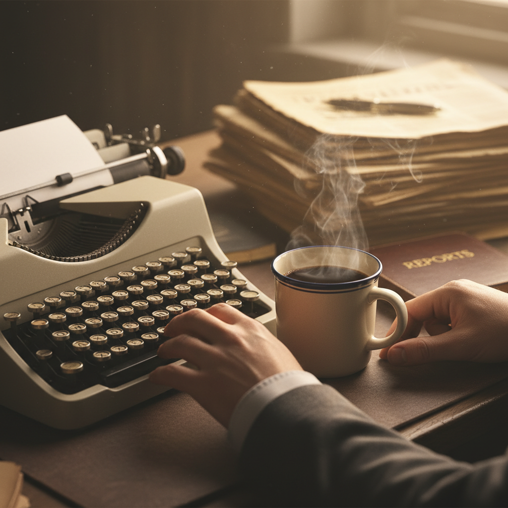 Vintage typewriter with coffee