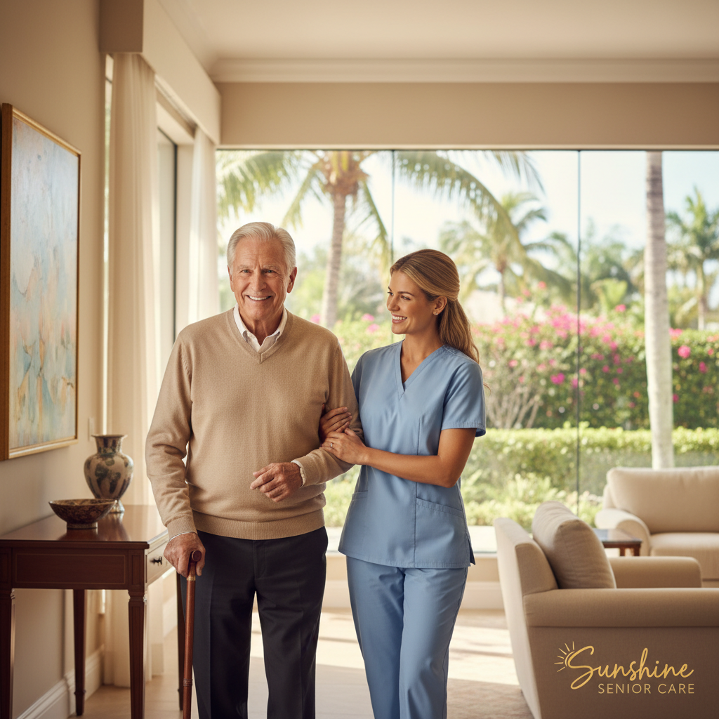 Caregiver walking with senior client at home