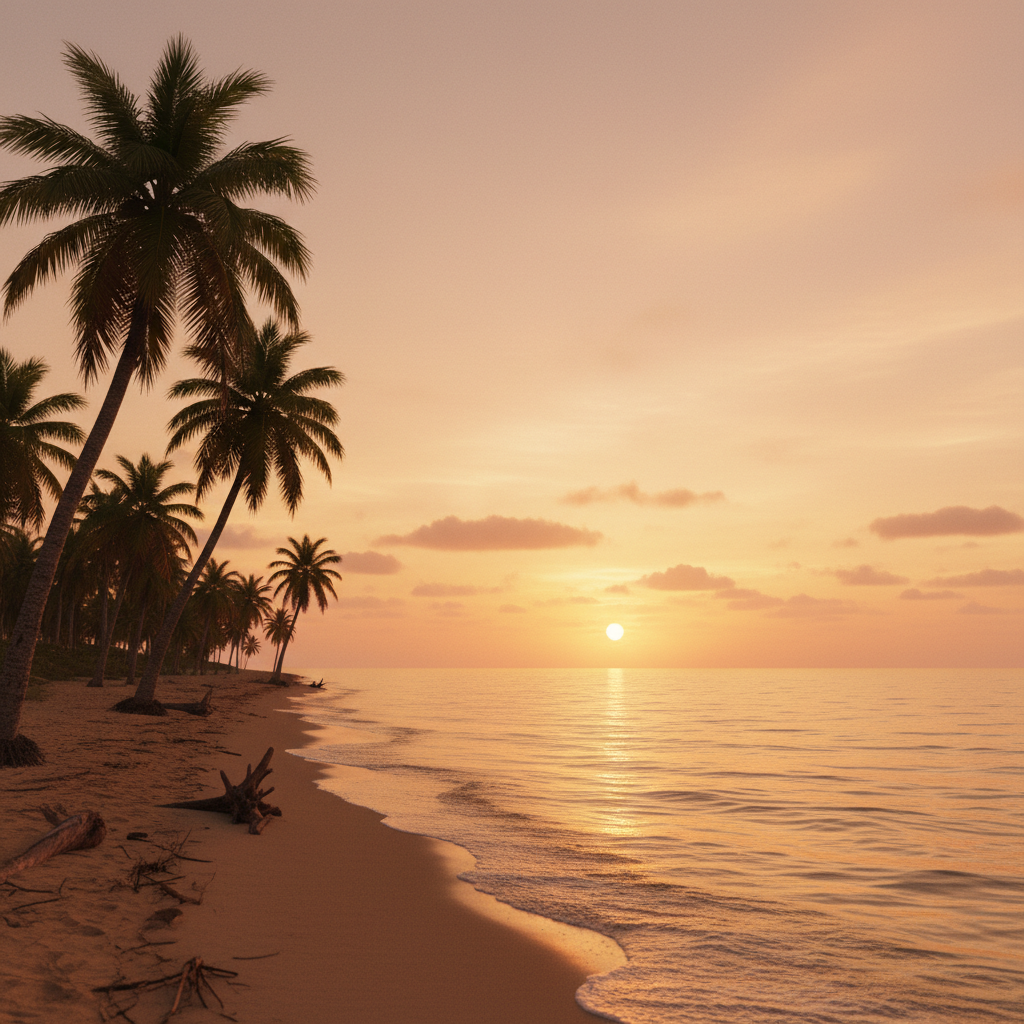 South Florida coastline at sunset with palm trees