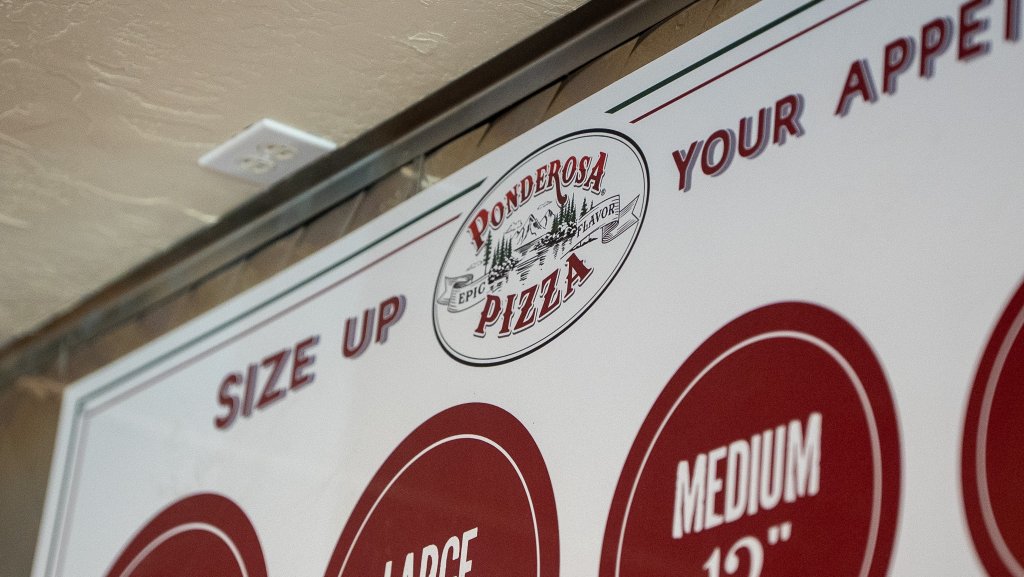 Ponderosa Pizza menu board