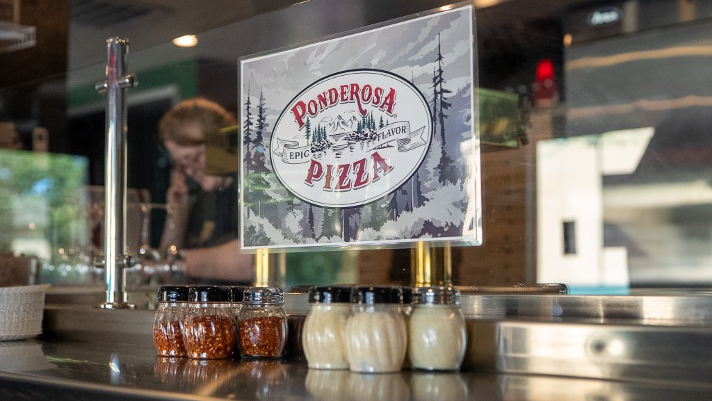 Warm, inviting interior of Ponderosa Pizza