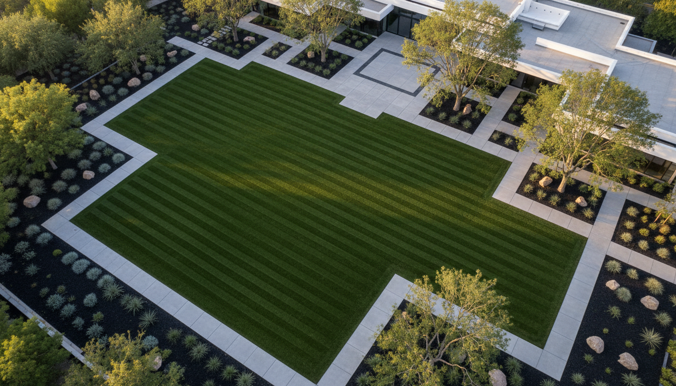 Aerial view of a perfectly manicured luxury property