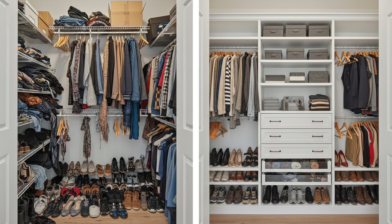 Wire shelving compared to custom wood closet organization