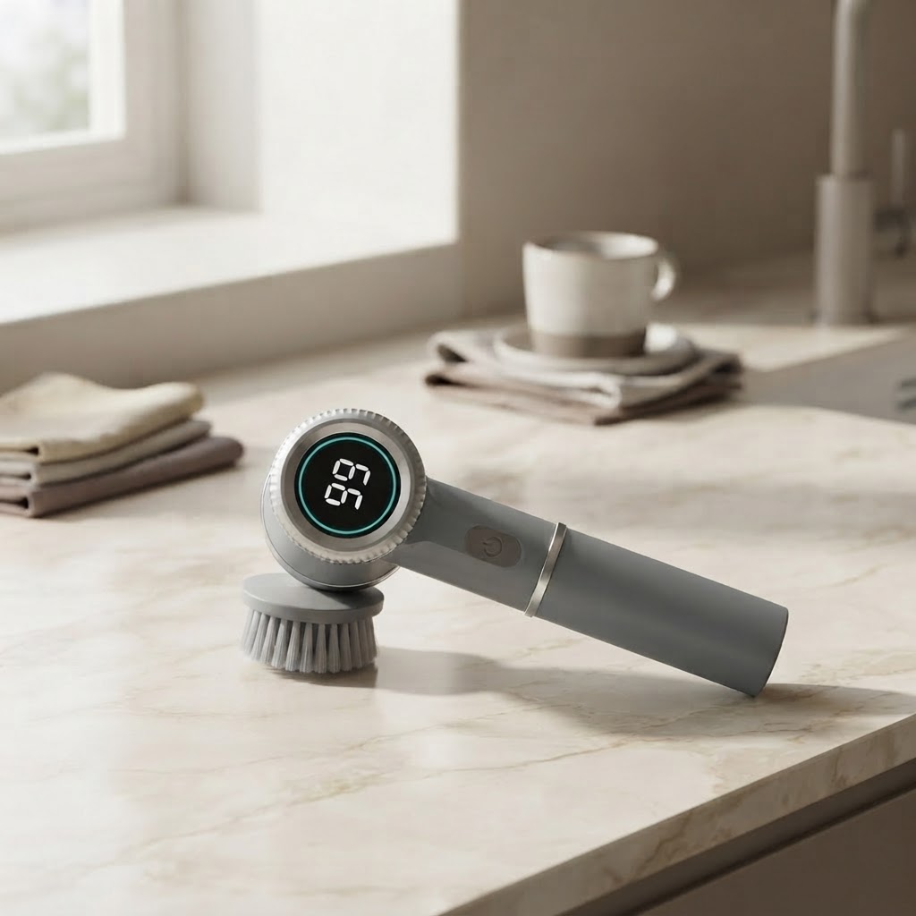Electric Cleaning Brush on a marble kitchen counter