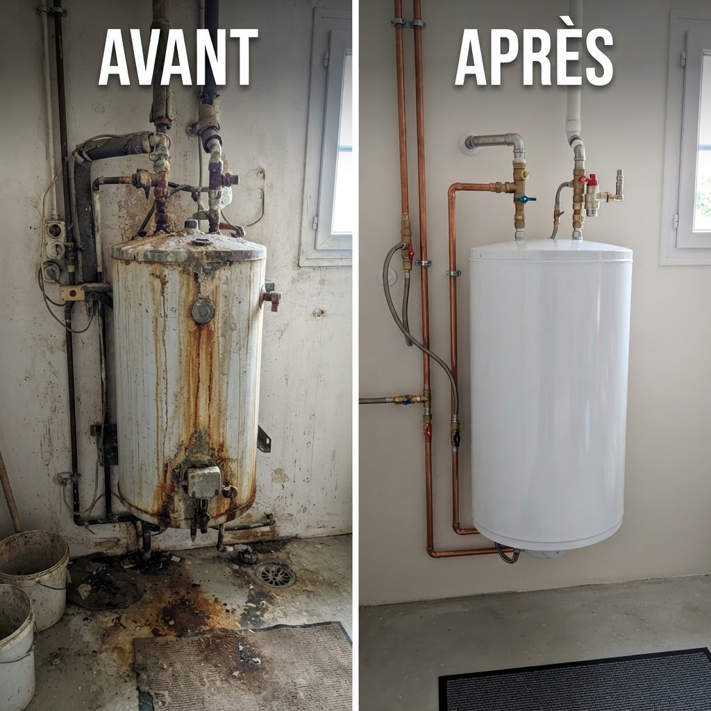 Avant / après dépannage et installation de chauffe-eau en Seine-et-Marne