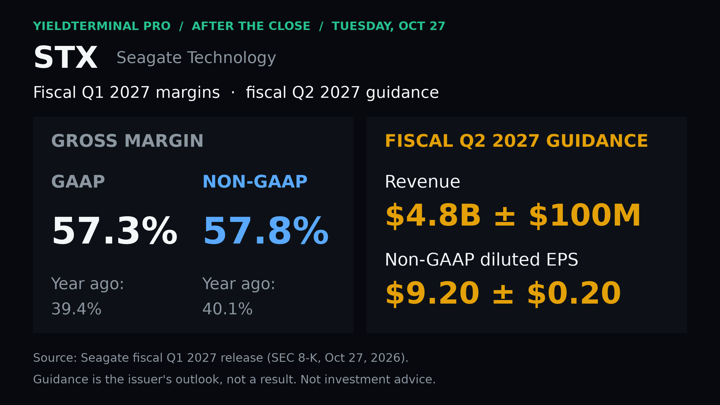 Seagate fiscal first-quarter cash flow and next-quarter revenue guidance from the issuer release.