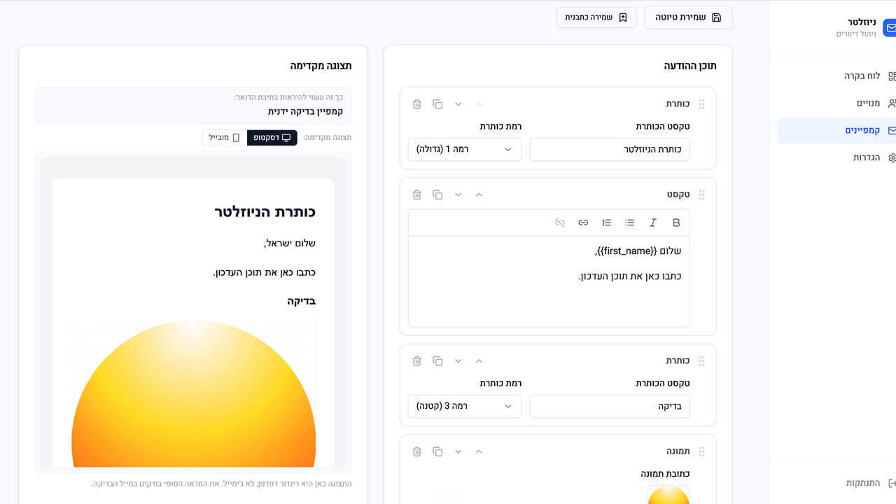 Newsletter System template preview