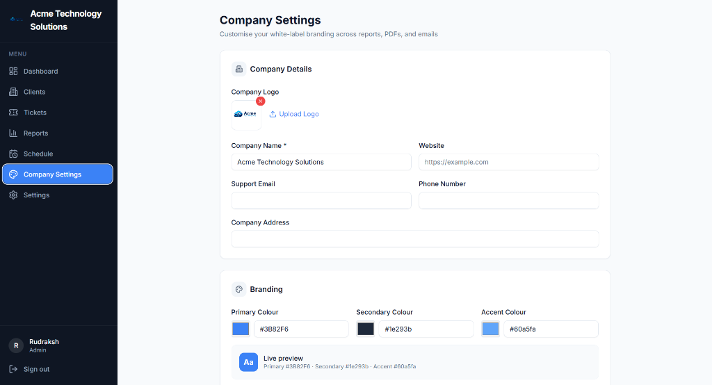 Company Settings — ITFlow