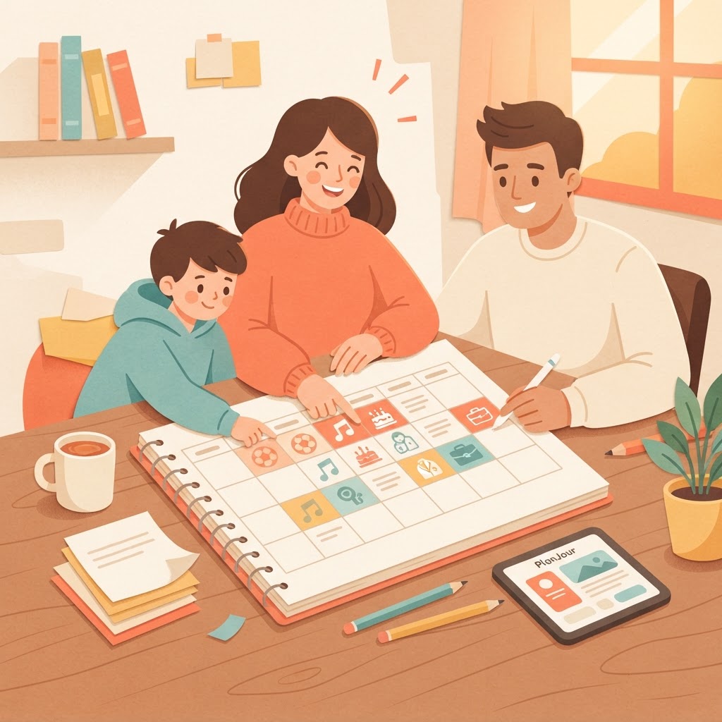 How do I set up PlanJour so my whole family can see one shared calendar?