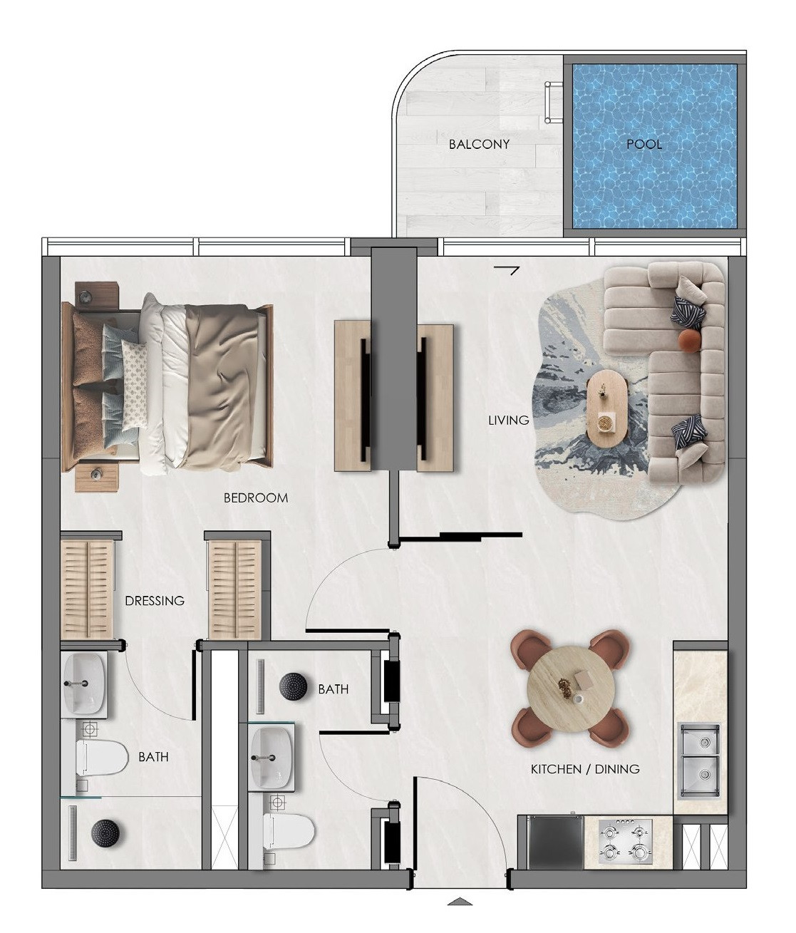 1 Bed Convertible floor plan at Portside by Samana
