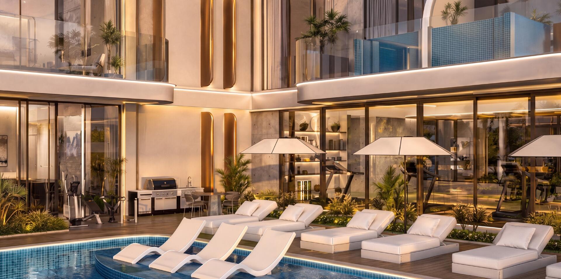 Private pool balcony — selected units at Portside by Samana