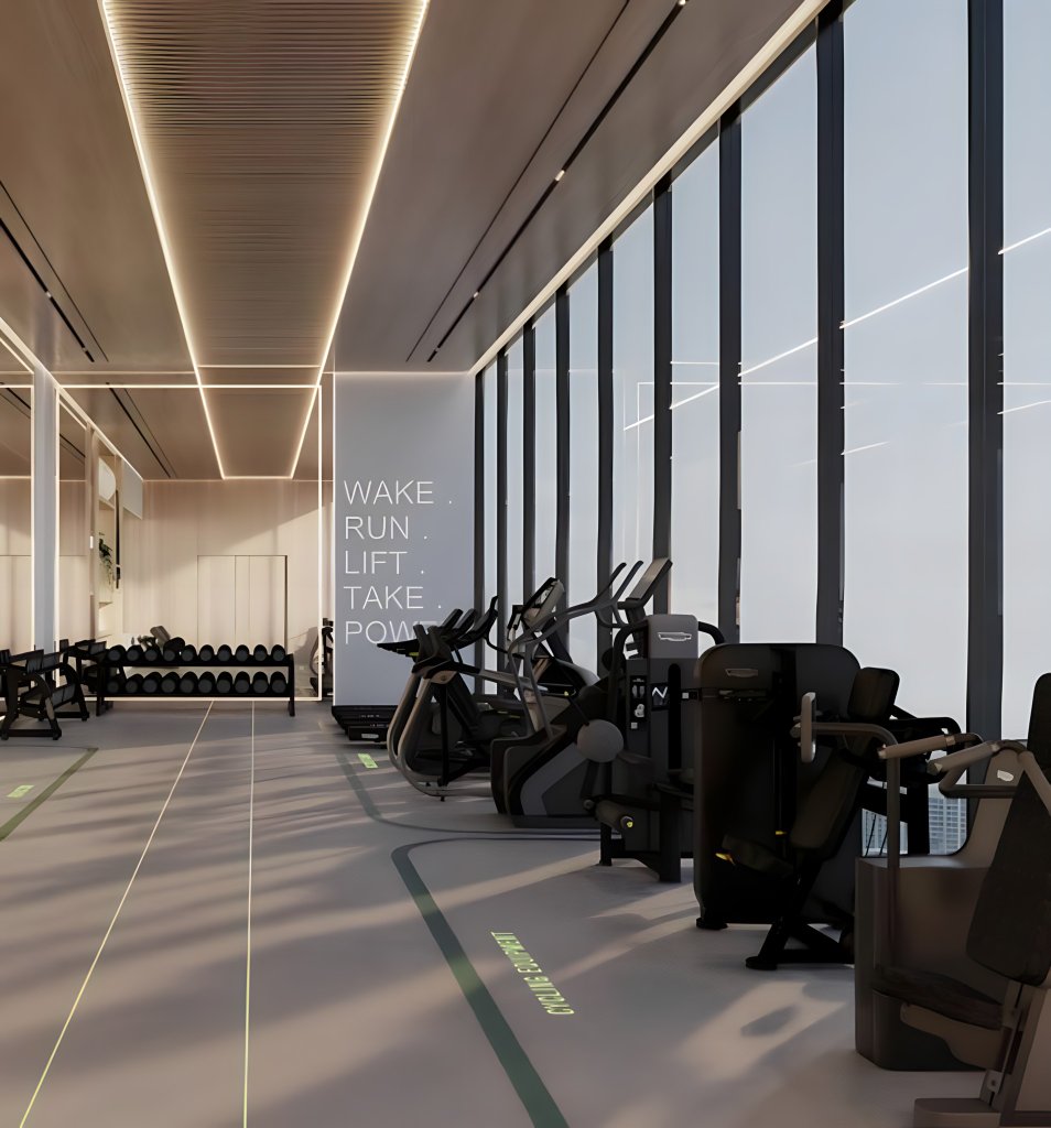 Modern fitness center with premium equipment at South Haven by Samana