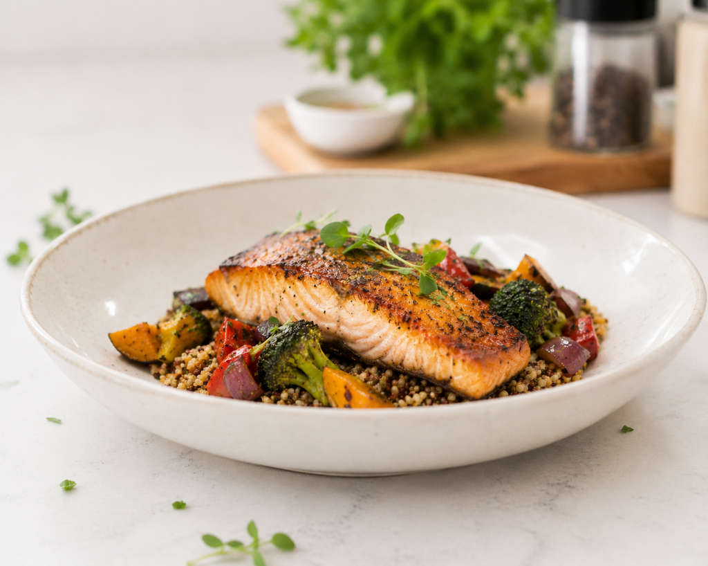 Gourmet plated salmon dish served at Agape