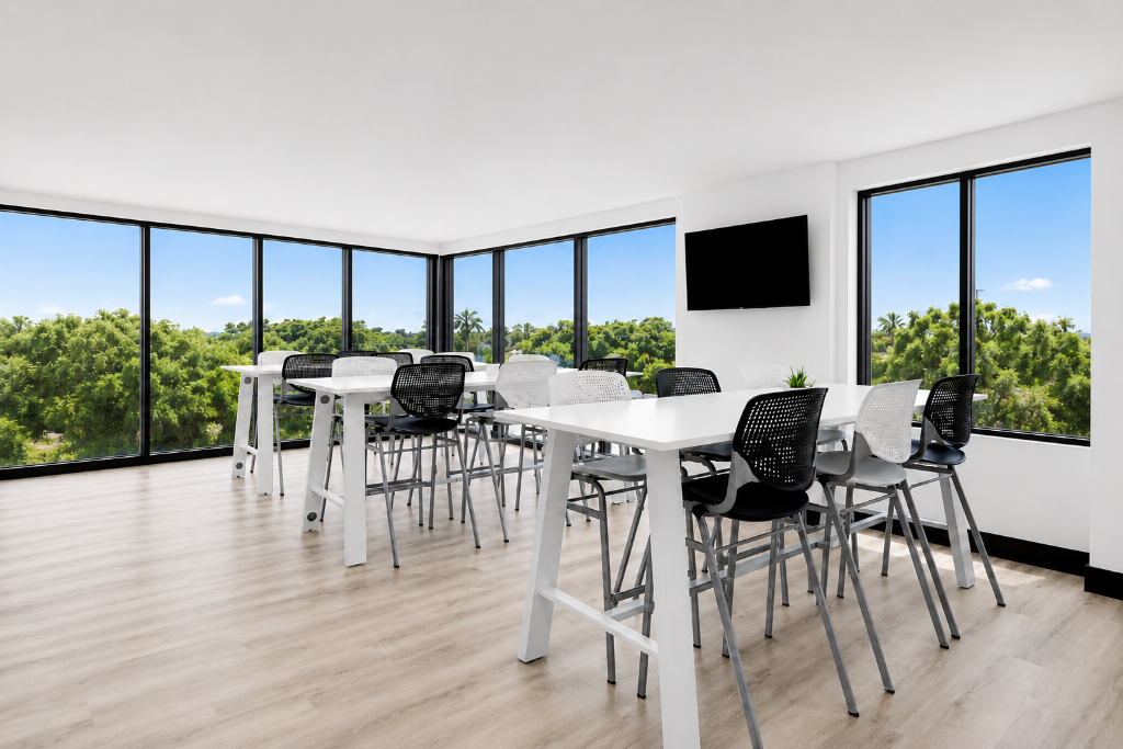 Bright meeting and workspace area