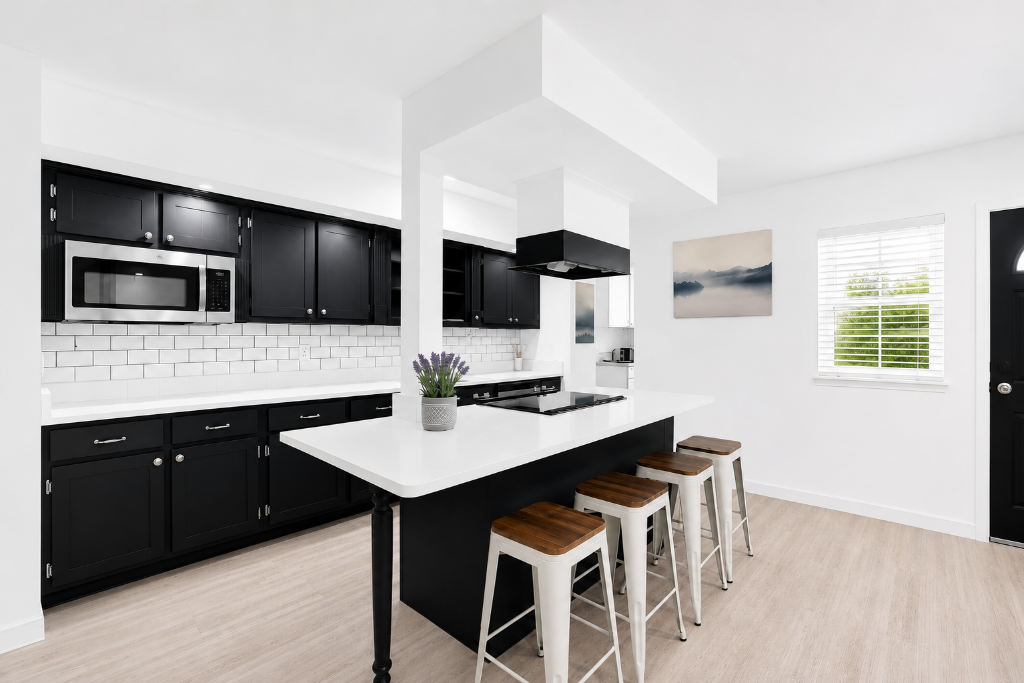 Modern kitchen with island and bar stools