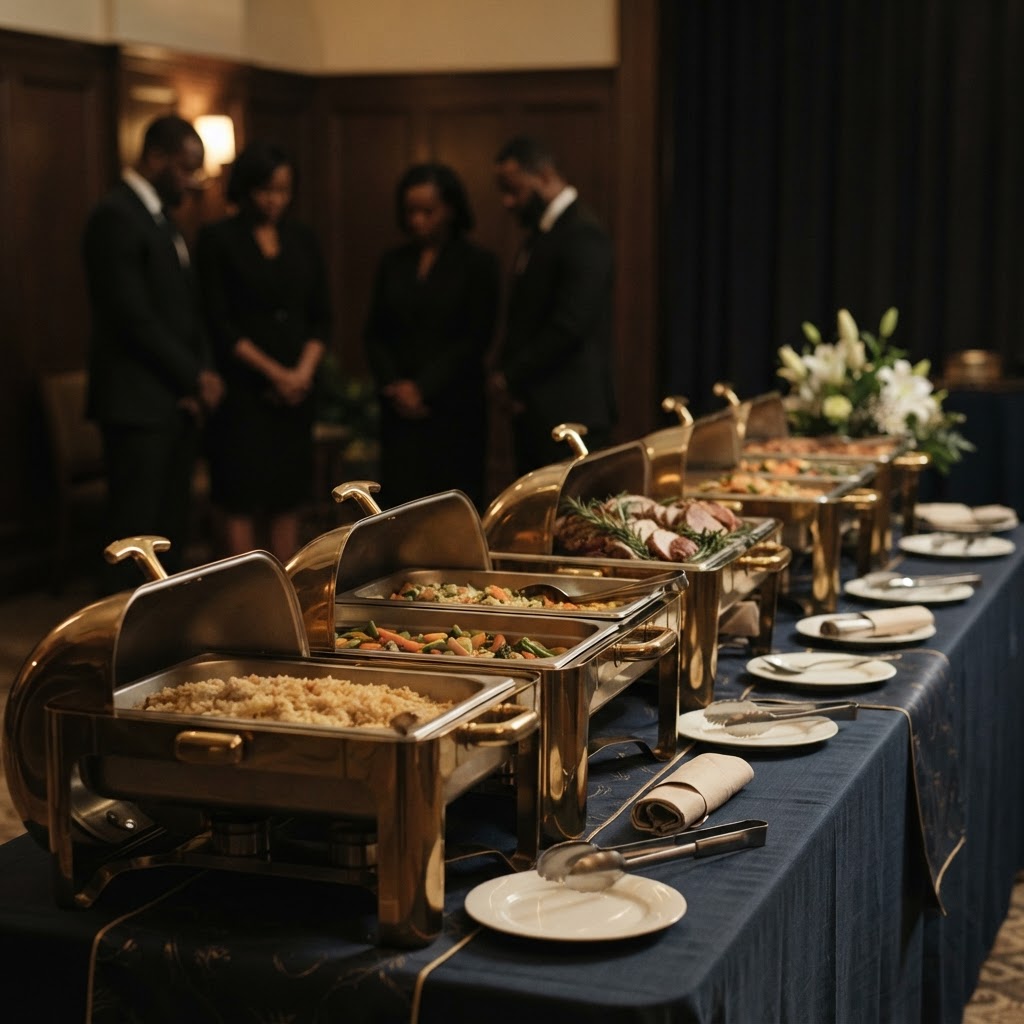 Catering chafing dishes with food