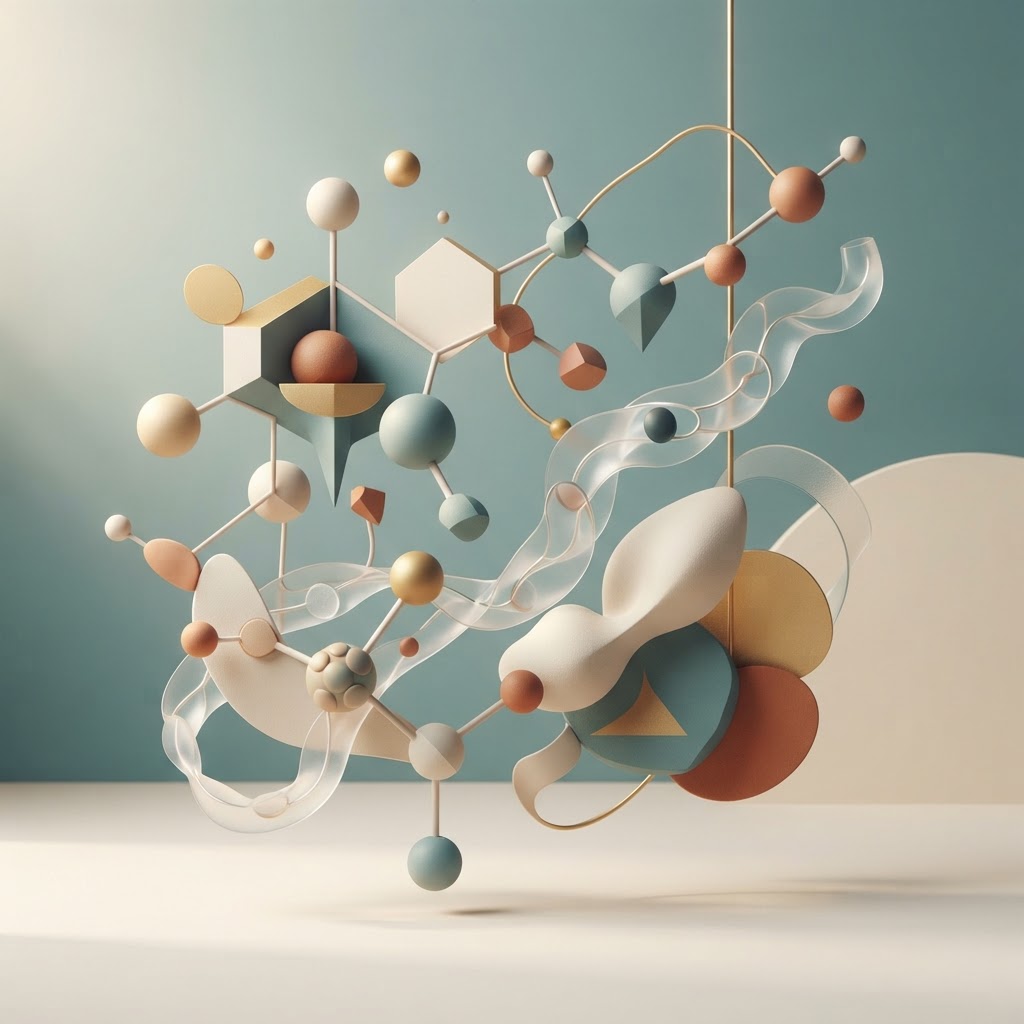 An abstract, clean editorial illustration featuring a geometric molecular structure set against a soft, professional background.