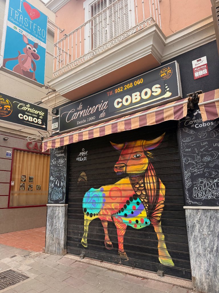 Maestro carnicero de La Carnicería de Cobos (Ciudad Jardín, Málaga) cortando carne premium