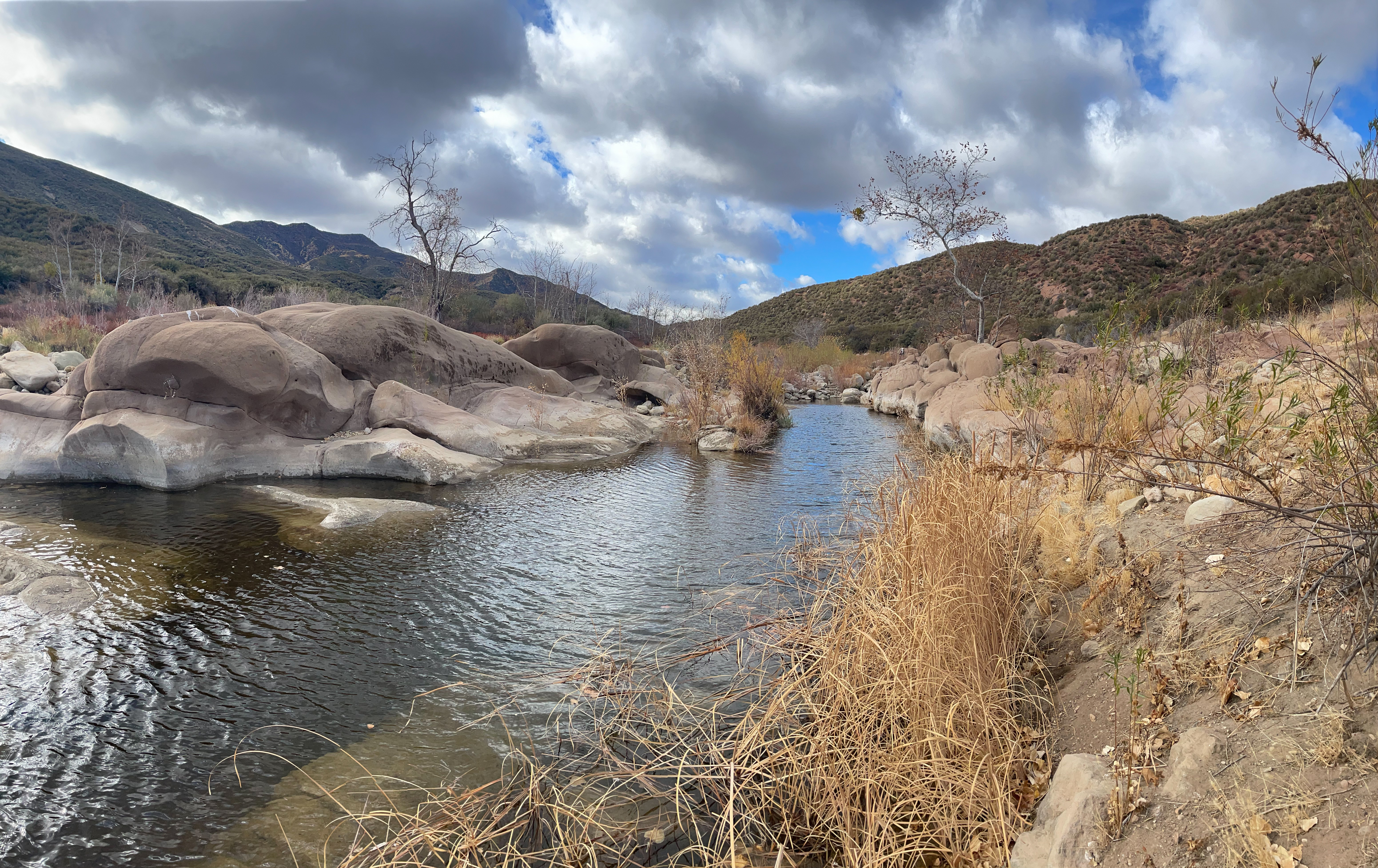 Rock-lined pools along Sespe Creek in Los Padres National Forest.