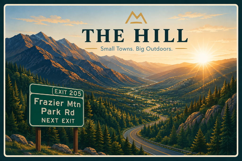 Frazier Park area with rolling green meadows and mountain peaks