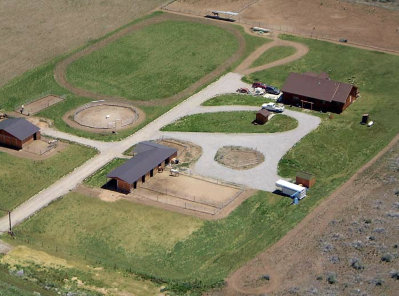 Aerial view of the Sunwolf Farms equestrian facility in Lockwood Valley