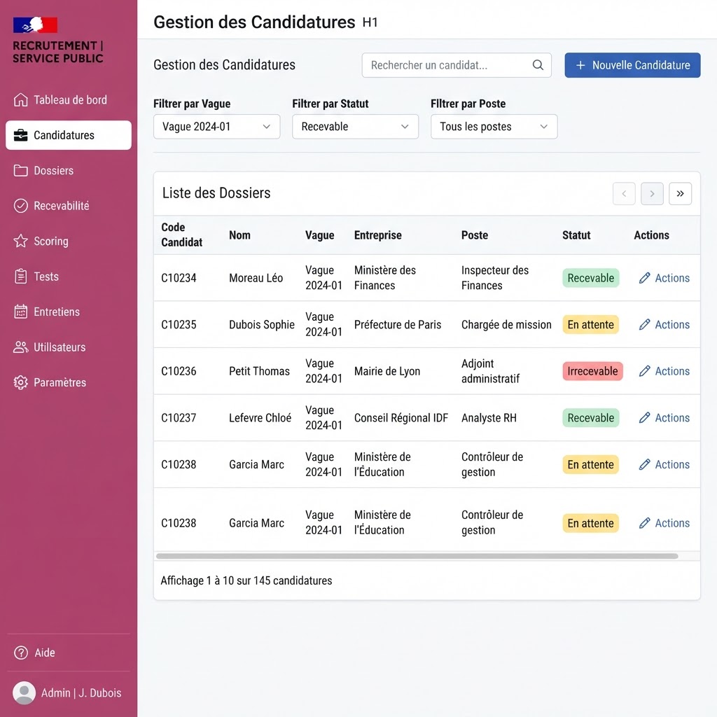 Capture : Vue d'ensemble des 5 modules dans le menu latéral