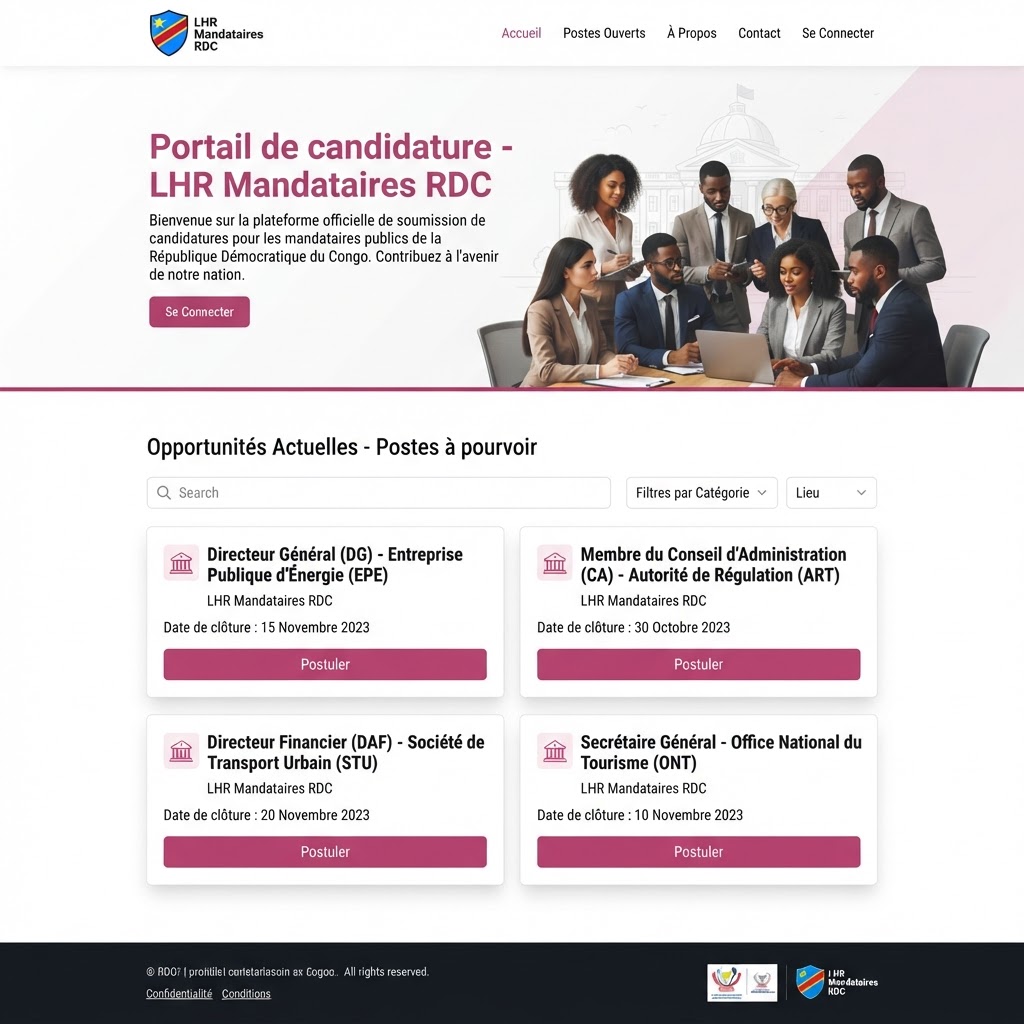 Capture : Page d'accueil du portail public