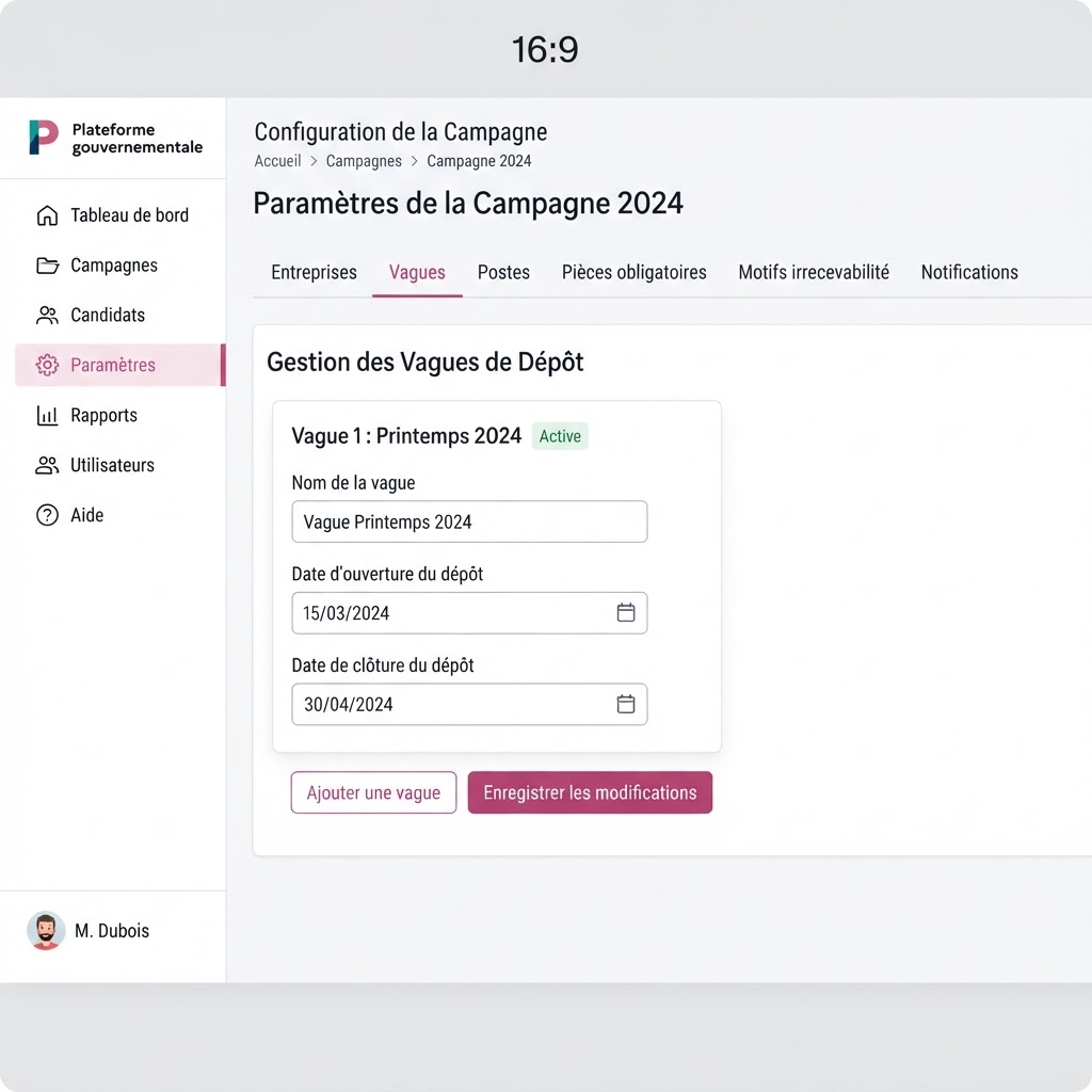 Capture : Matrice des droits (page Paramétrage)