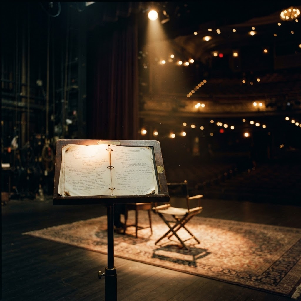 Theatrical stage with a script on a stand
