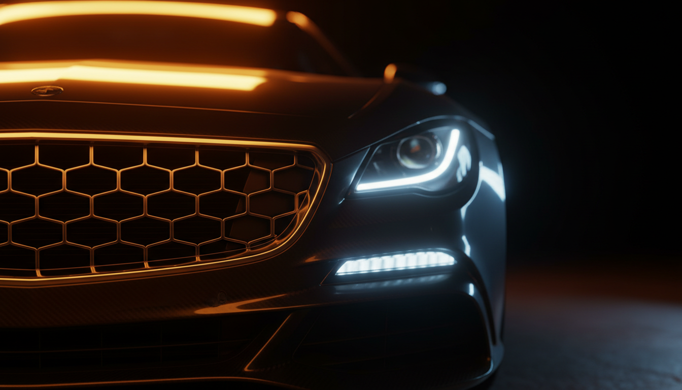 Luxury automotive close-up with dramatic lighting