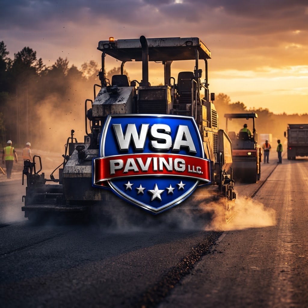 Hot asphalt being poured at golden hour