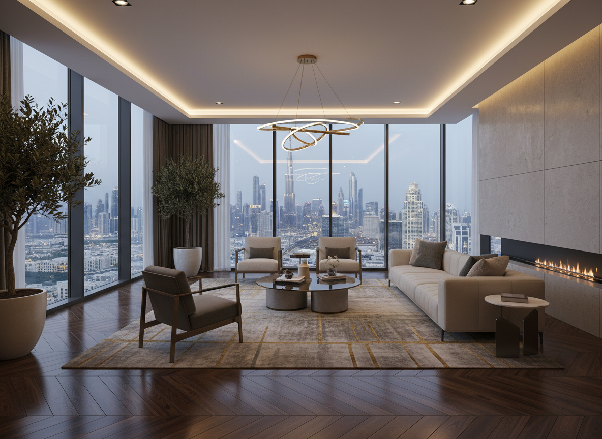 Herringbone wood flooring in Dubai Hills villa