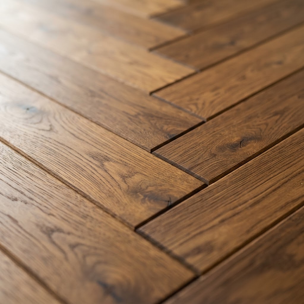 Bene herringbone flooring detail in a luxury Dubai villa — Floor Woods