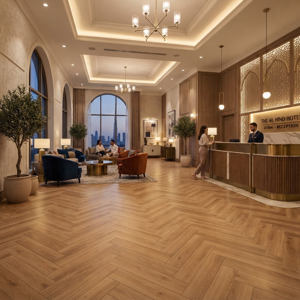 Light Oak Herringbone — premium SPC herringbone flooring Dubai — Floor Woods
