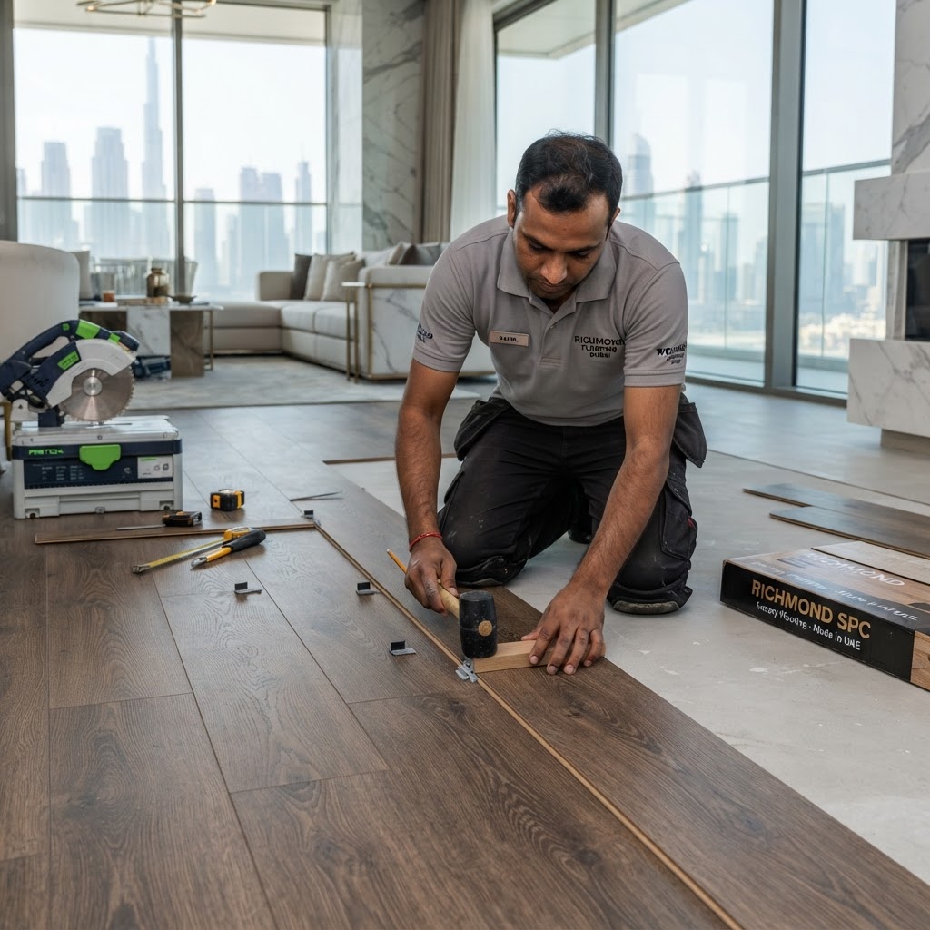 Professional Richmond flooring installation team at work in Dubai — Floor Woods