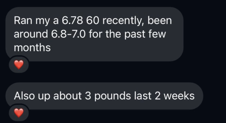 Ran a 6.78 60 — down to 6.8-7.0 range