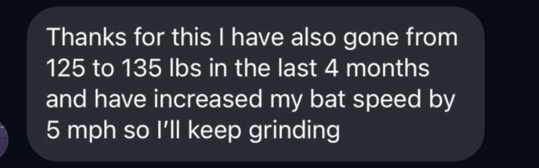 125 to 135 lbs, bat speed +5 mph
