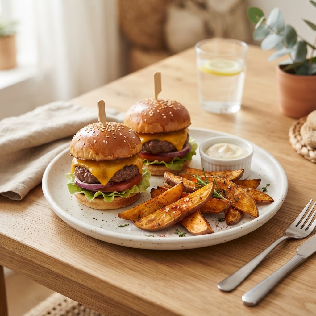 Mini hamburguesas con patatas de boniato