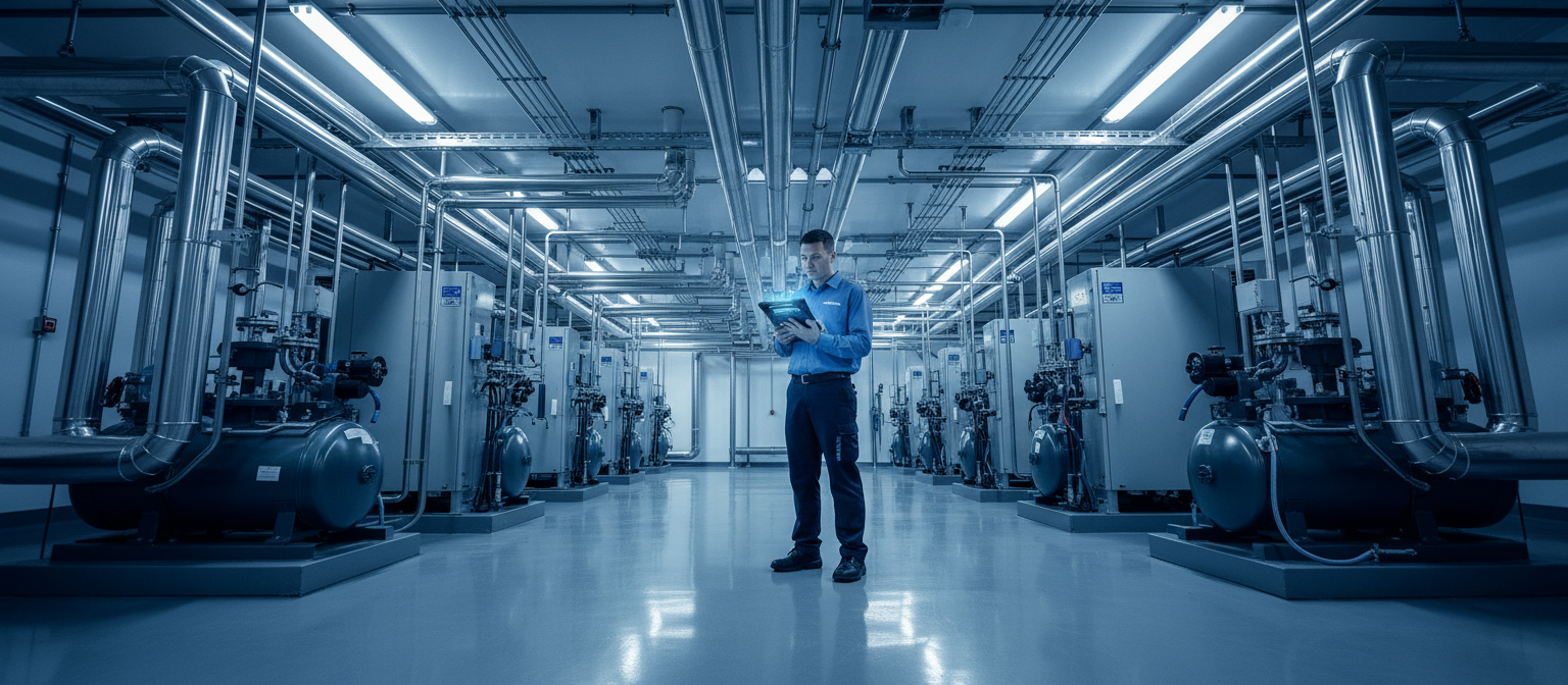 Sala de máquinas de refrigeração comercial moderna