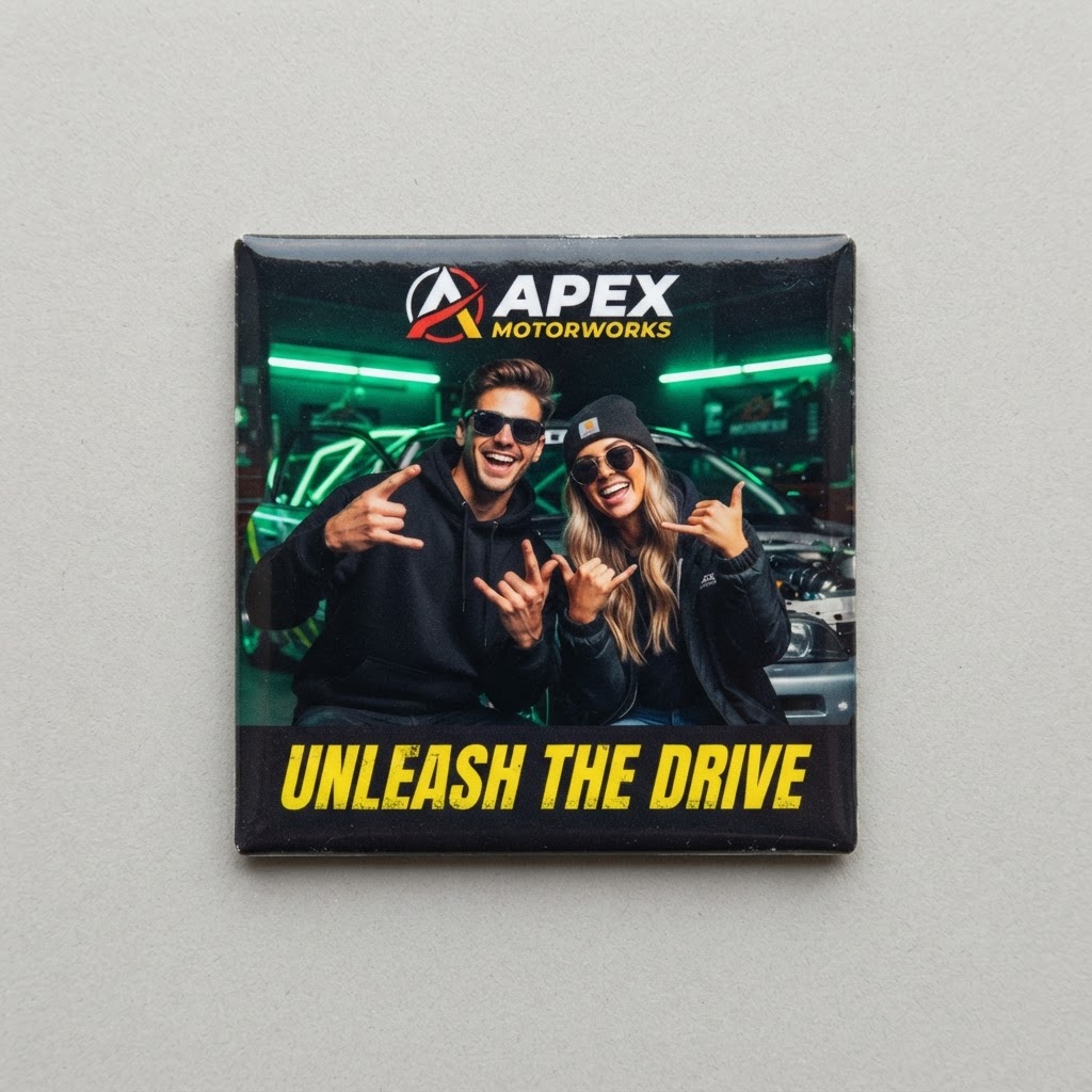 Concept example of a custom branded photo magnet — Automotive / Performance
