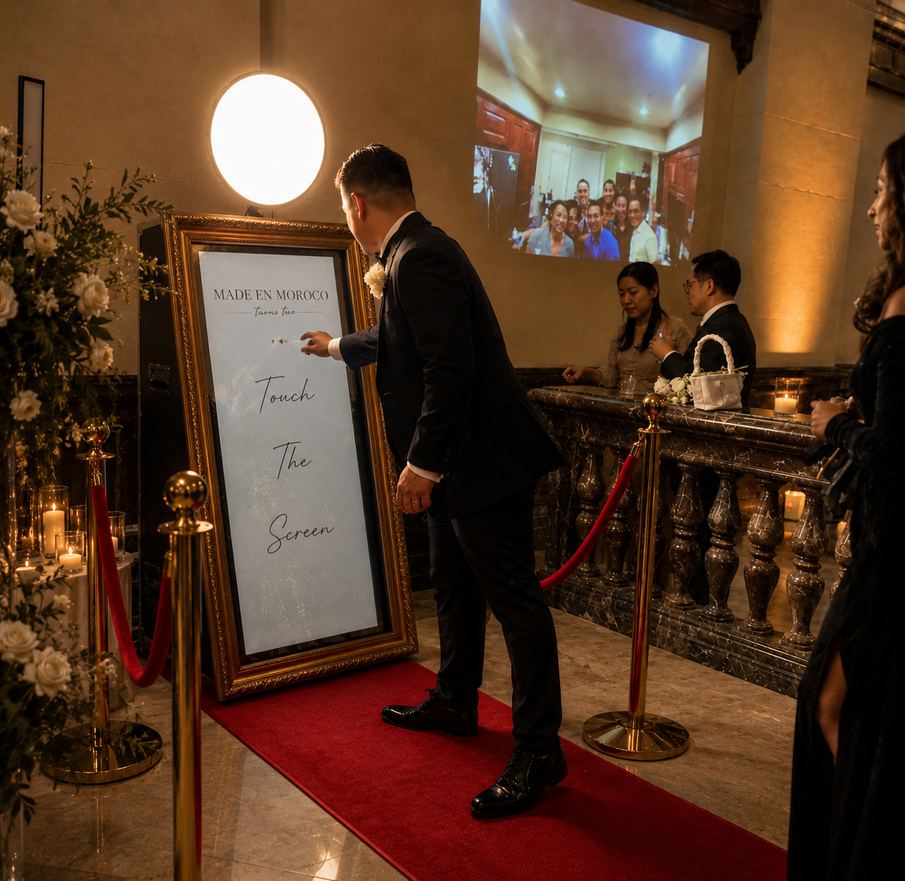 Guests interacting with the full-length Mirror Booth