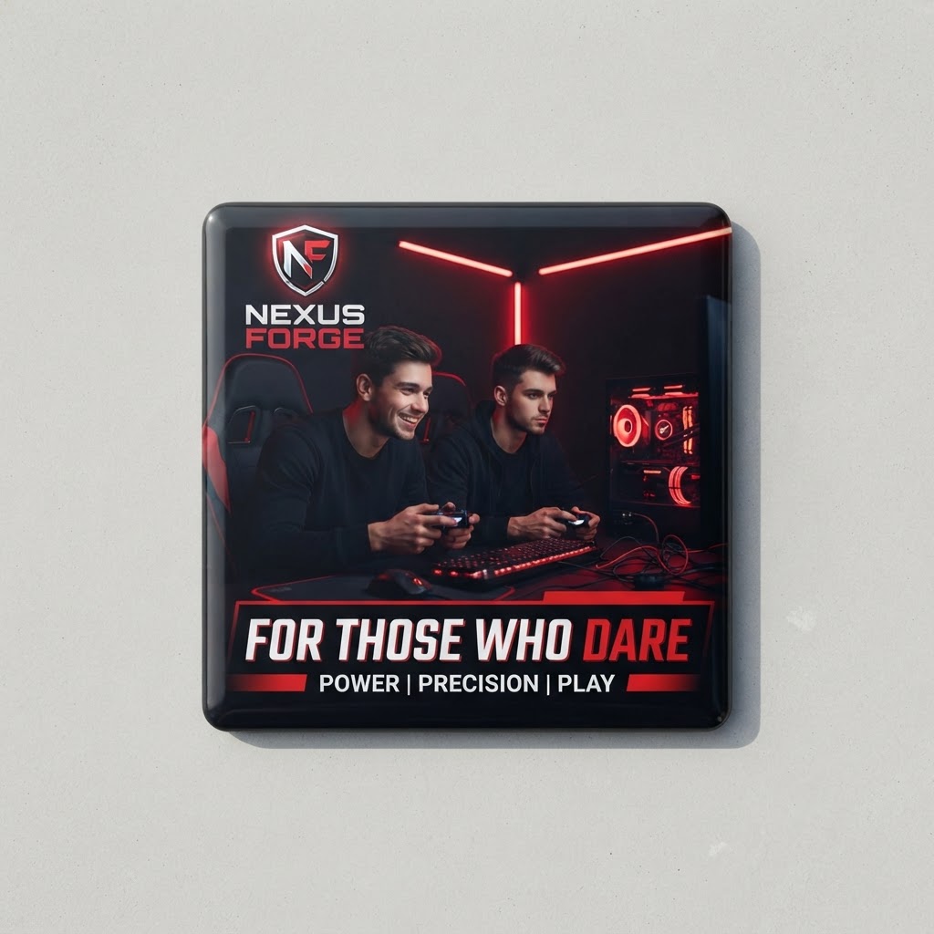 Concept example of a custom branded photo magnet — Technology / Gaming