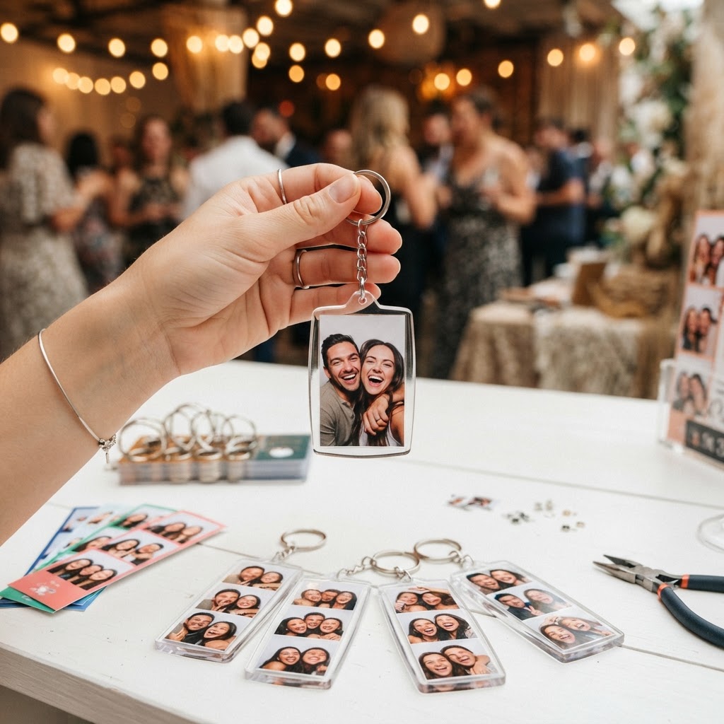 Custom branded photo keychains made live at an event